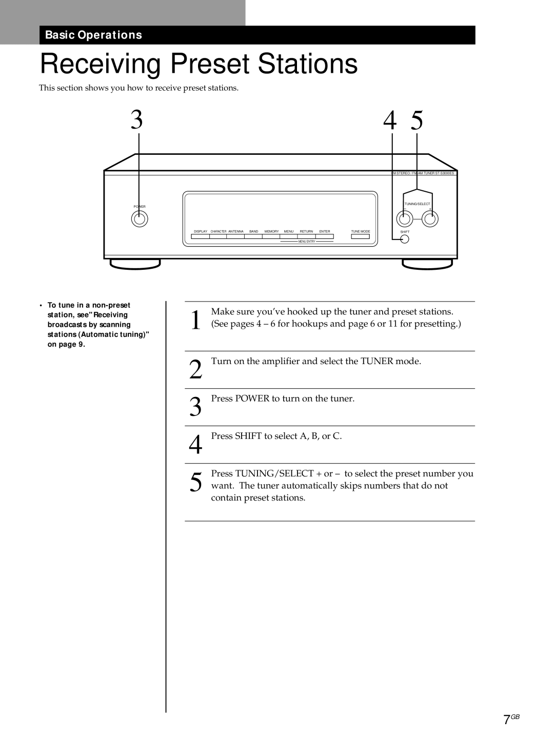 Sony ST-S3000ES operating instructions Receiving Preset Stations 