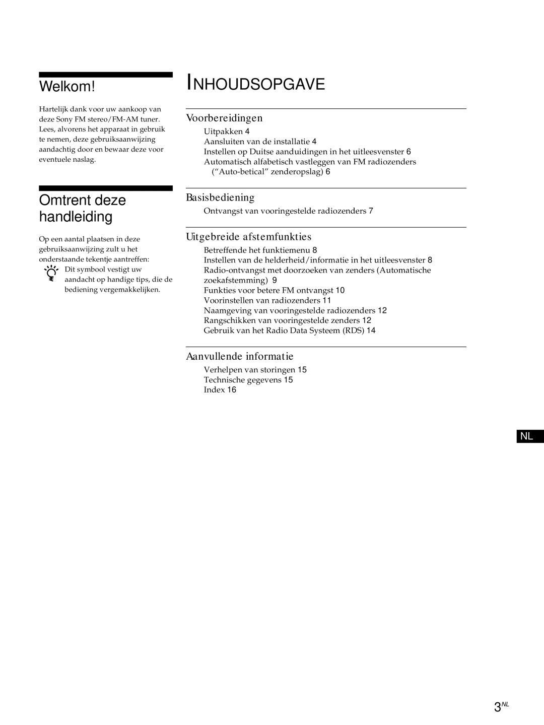 Sony ST-S3000ES operating instructions Welkom, Omtrent deze handleiding 