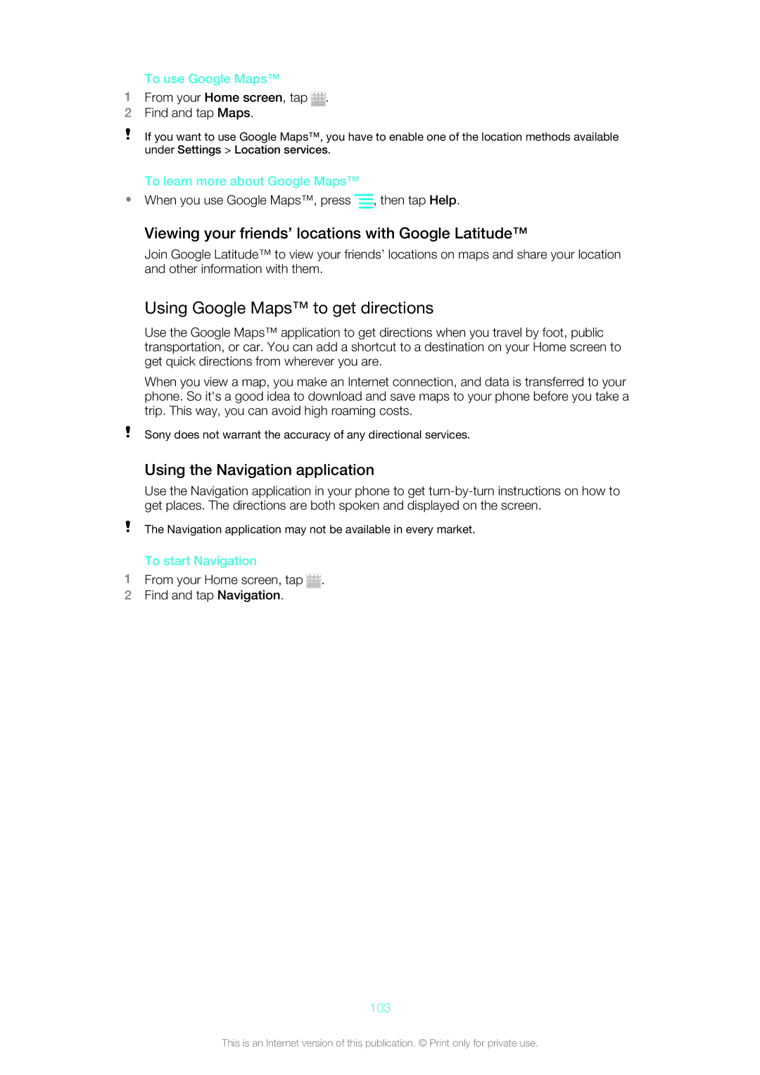 Sony 1264-0772, ST21a2, ST21i2 Using Google Maps to get directions, Viewing your friends’ locations with Google Latitude 