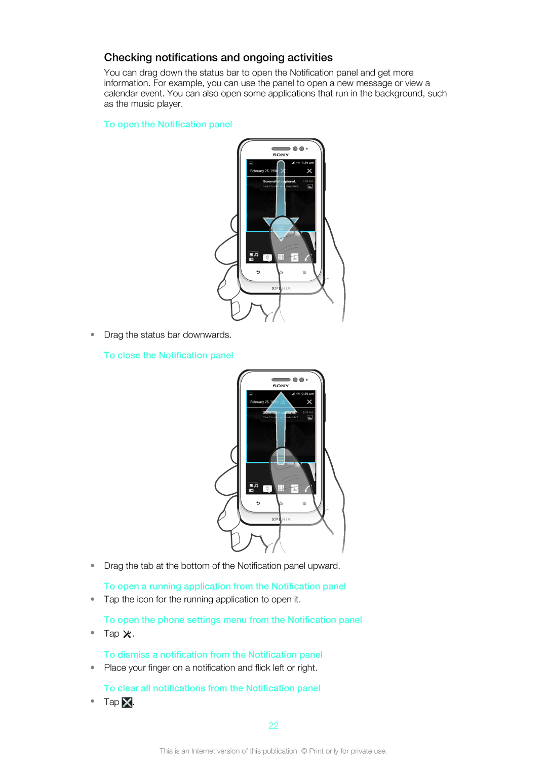 Sony 12640775, ST21a2, ST21i2, 1264-0772 manual Checking notifications and ongoing activities, To open the Notification panel 