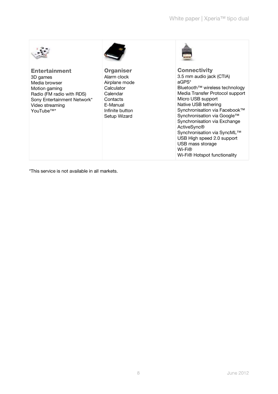 Sony ST21a2, ST21i2 manual Entertainment Organiser Connectivity 