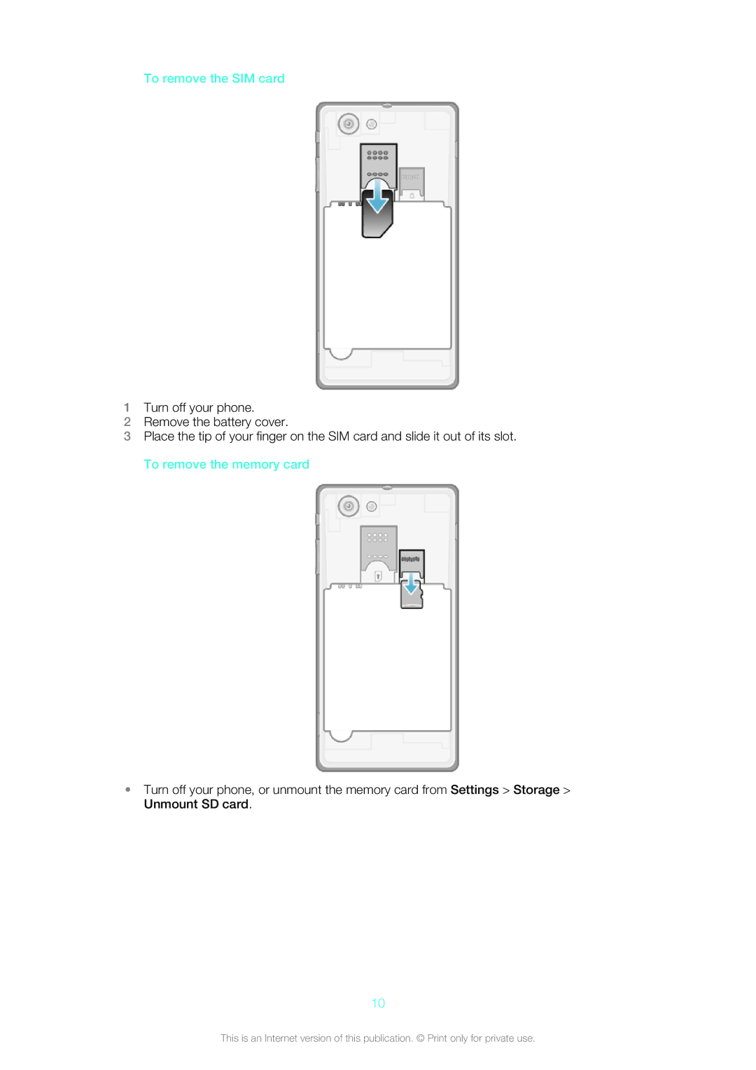 Sony ST26a, ST26i manual To remove the SIM card 