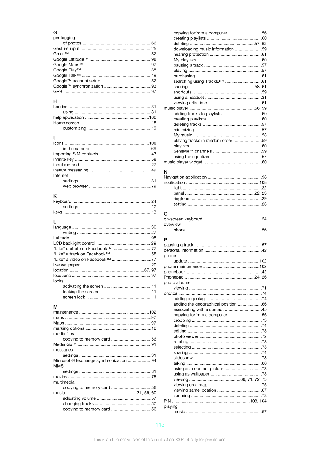 Sony ST26i, ST26a manual 113, Geotagging 