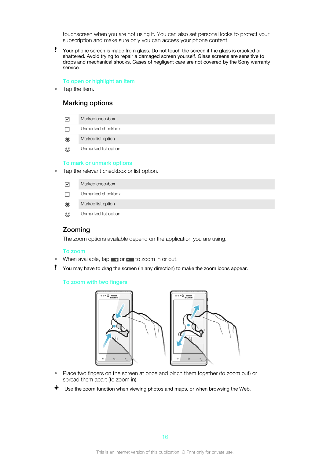 Sony ST26a, ST26i manual Marking options, Zooming 