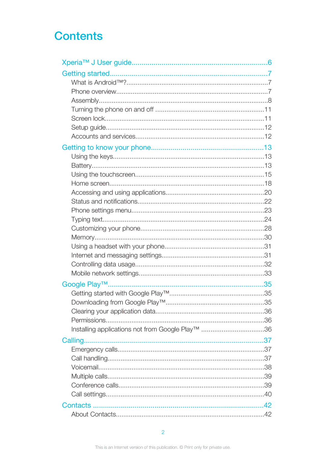 Sony ST26a, ST26i manual Contents 