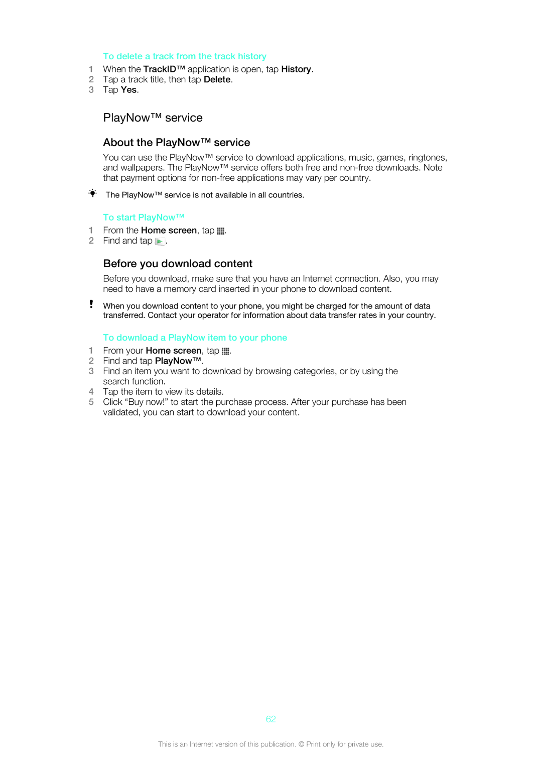 Sony ST26a, ST26i manual About the PlayNow service, Before you download content 