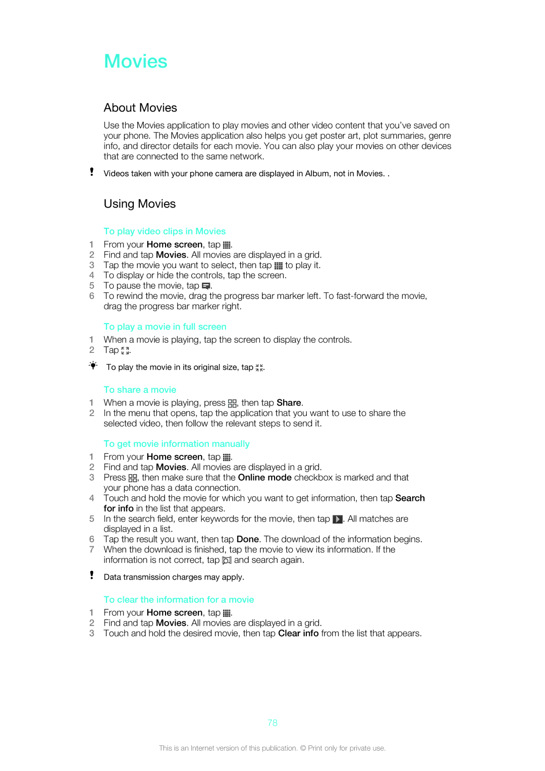 Sony ST26a, ST26i manual About Movies, Using Movies 