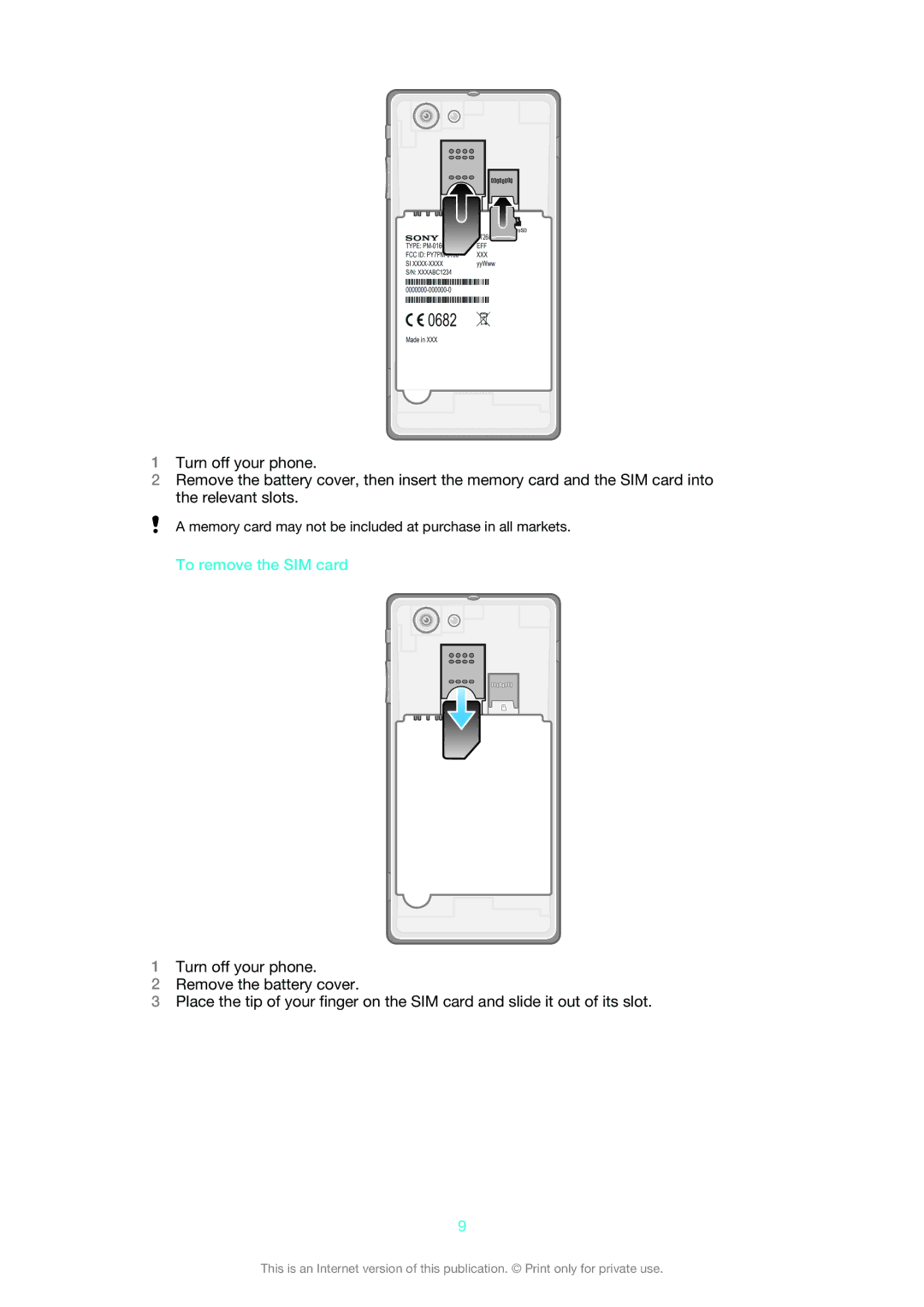 Sony 1265-9043, ST26i, 1265-9041, 1265-9045, 1265-9044 manual To remove the SIM card 