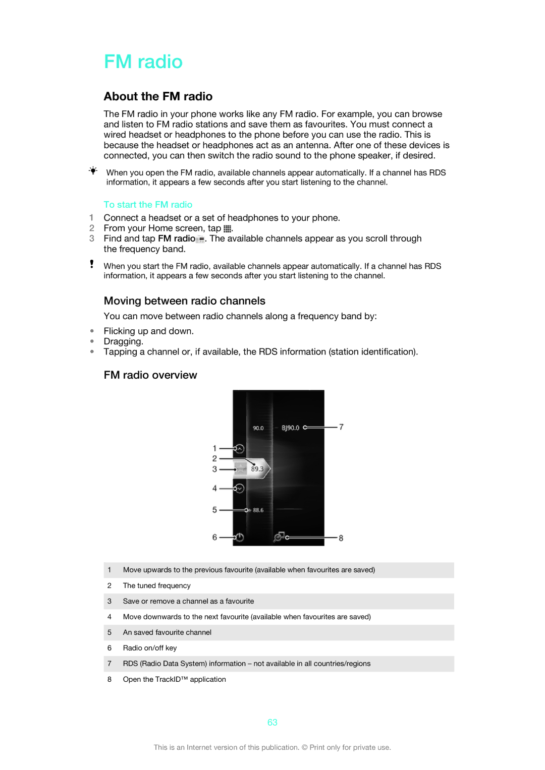 Sony ST26i/ST26a manual About the FM radio, Moving between radio channels, FM radio overview, To start the FM radio 