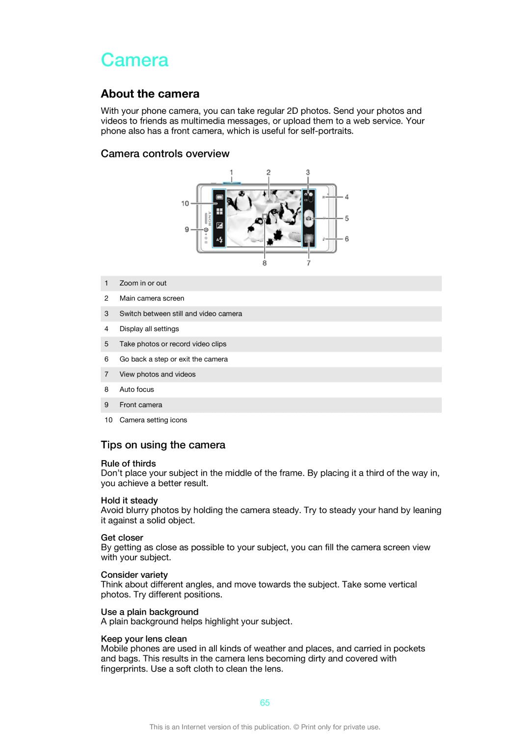 Sony ST26i/ST26a manual About the camera, Camera controls overview, Tips on using the camera 