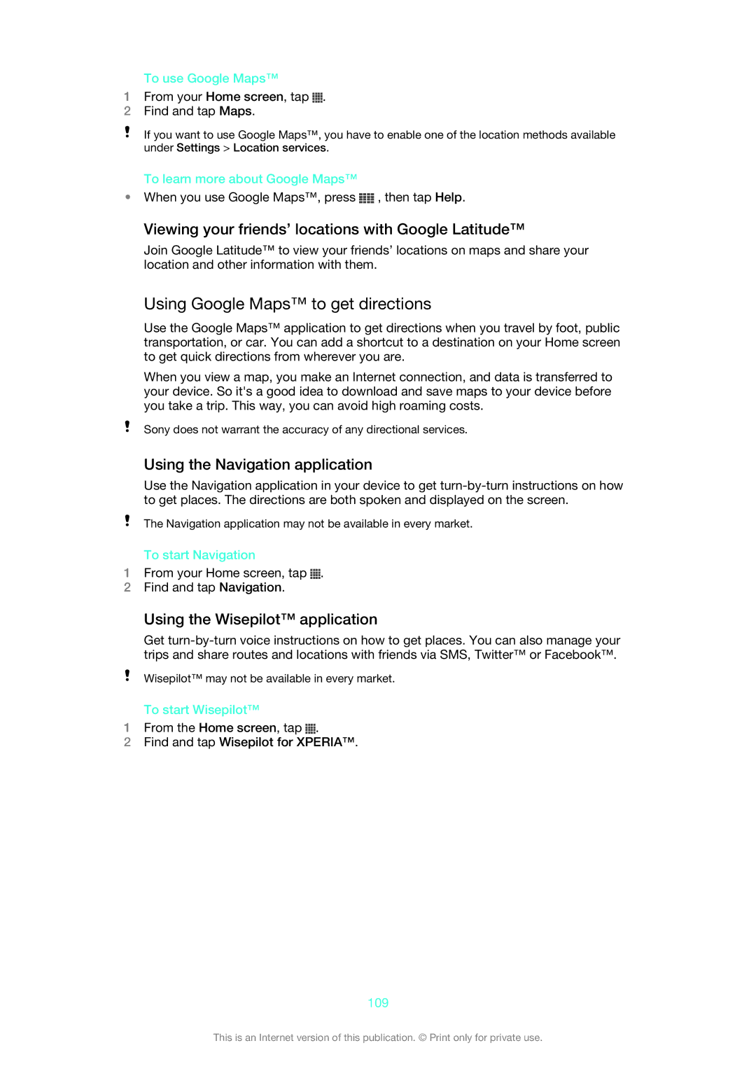 Sony ST27i, ST27A manual Using Google Maps to get directions, Viewing your friends’ locations with Google Latitude 