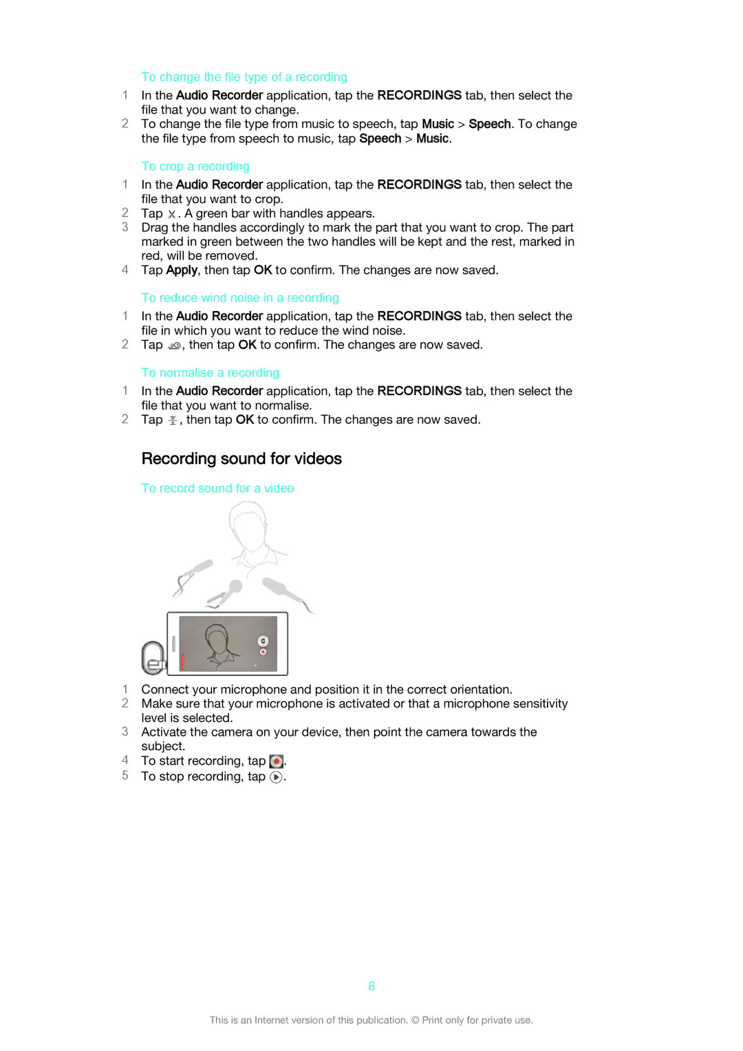 Sony STM10 manual Recording sound for videos 