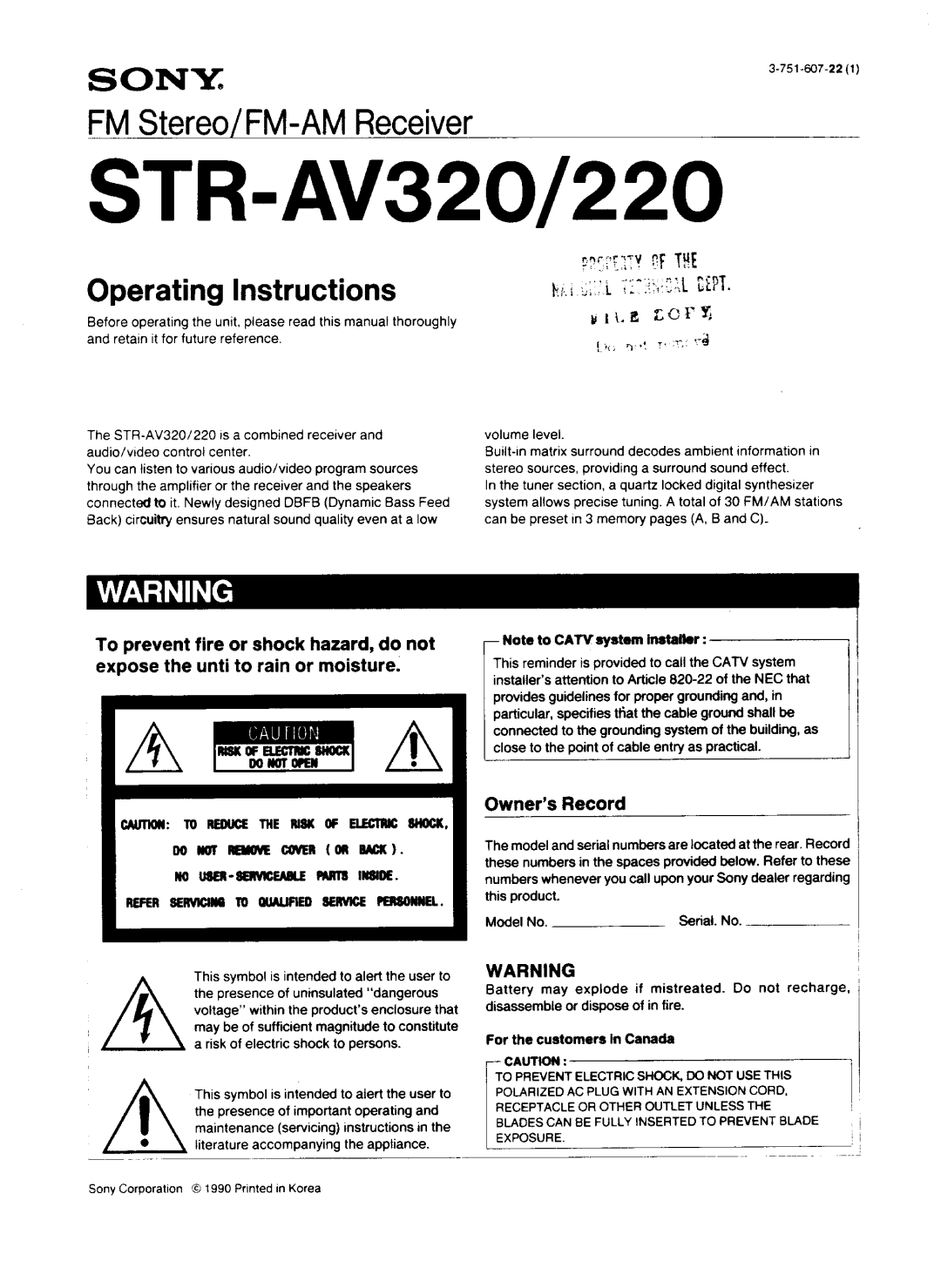 Sony STR-AV320, STR-AV220 manual 