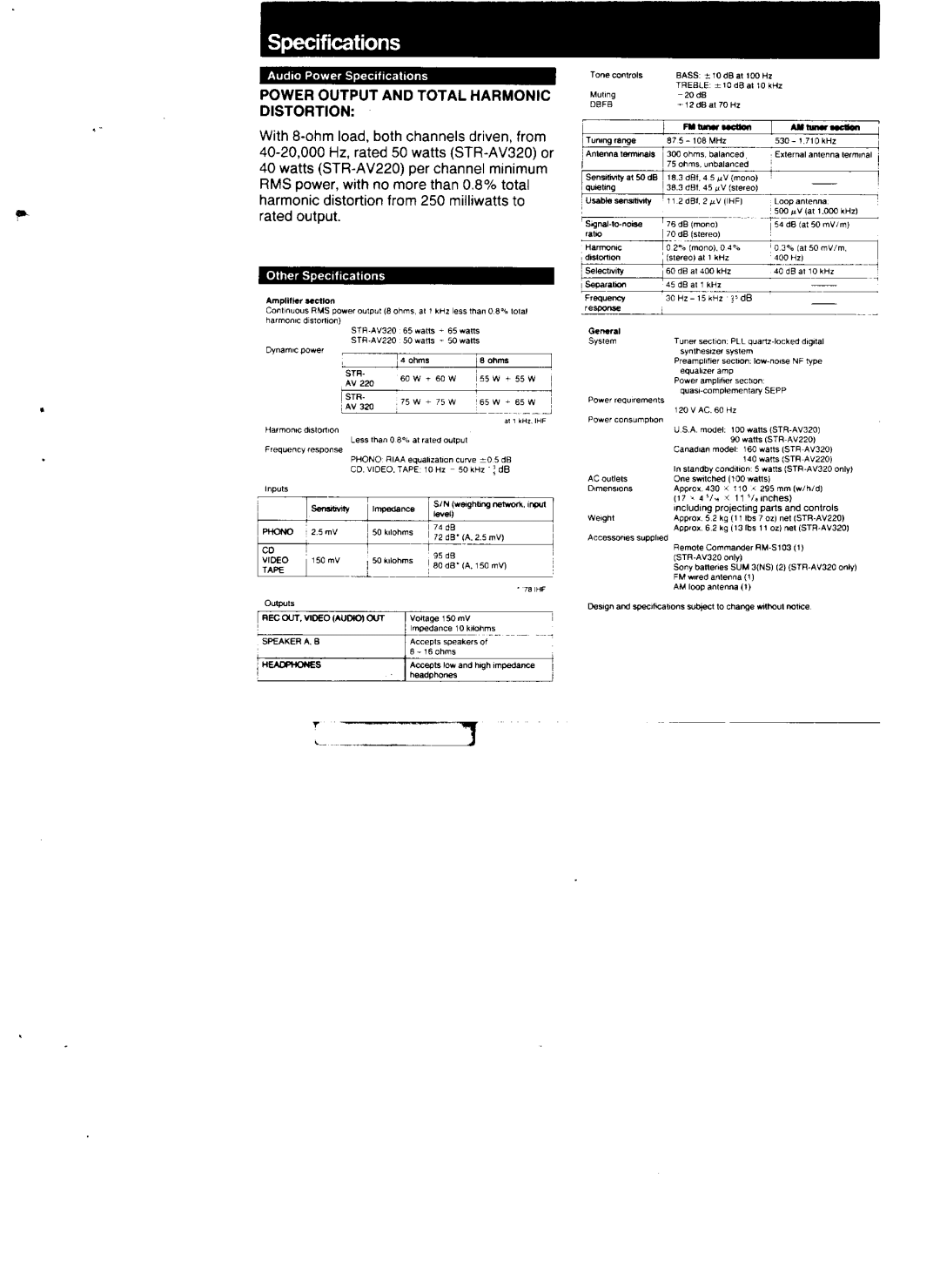 Sony STR-AV220, STR-AV320 manual 