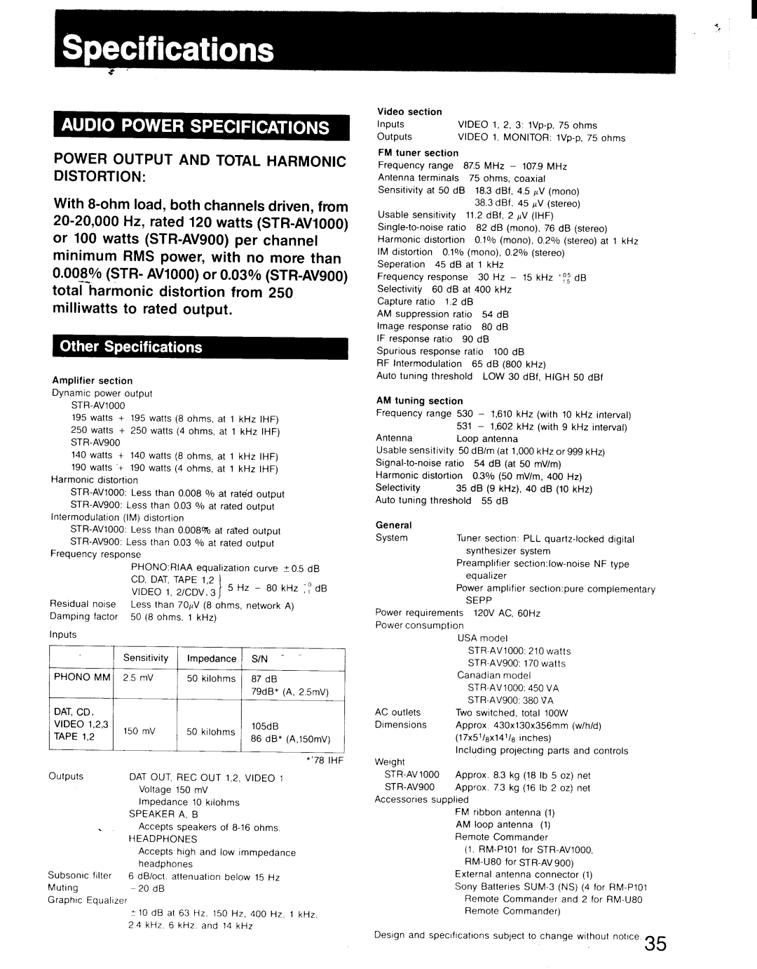 Sony STR-AV1000, STR-AV900 manual 