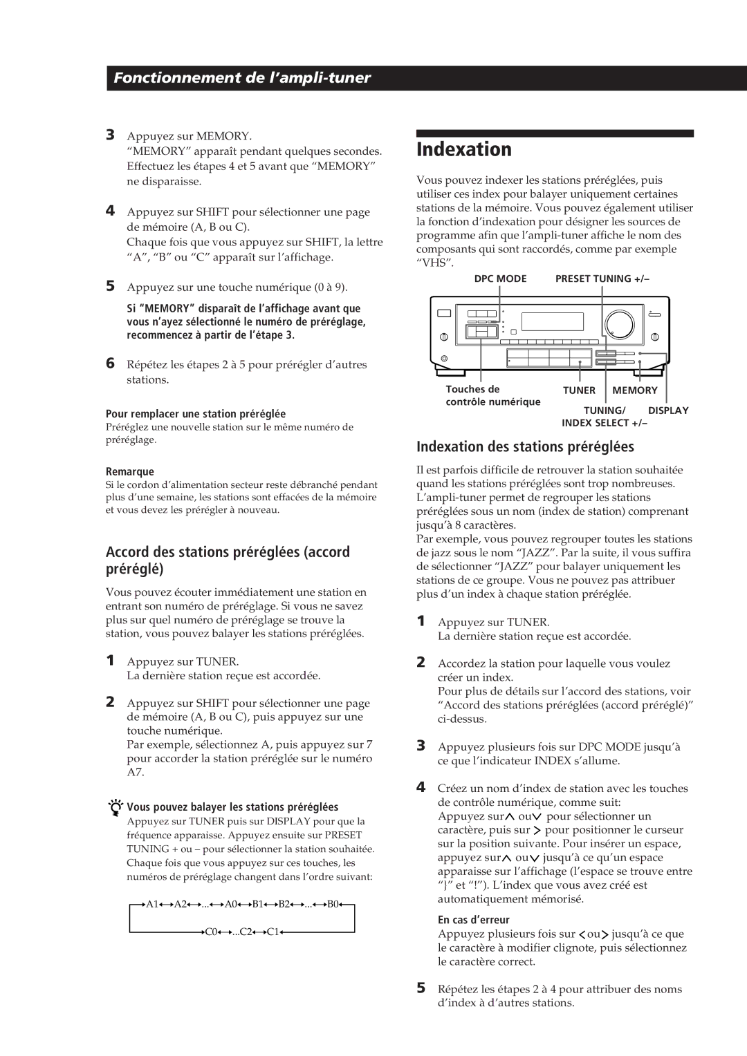 Sony STR-D550Z, STR-D650Z manual 12F, Accord des stations préréglées accord préréglé, Indexation des stations préréglées 