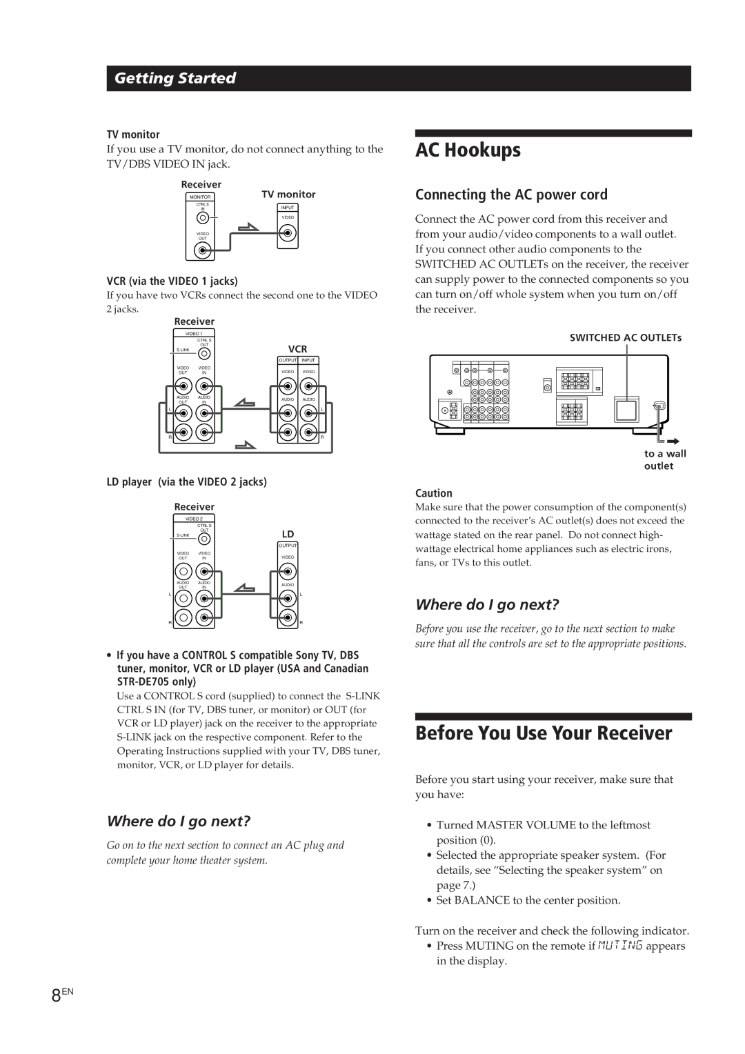 Sony STR-D550Z, STR-D650Z, STR-DE605, STR-DE705 manual AC Hookups, Before You Use Your Receiver, Connecting the AC power cord 