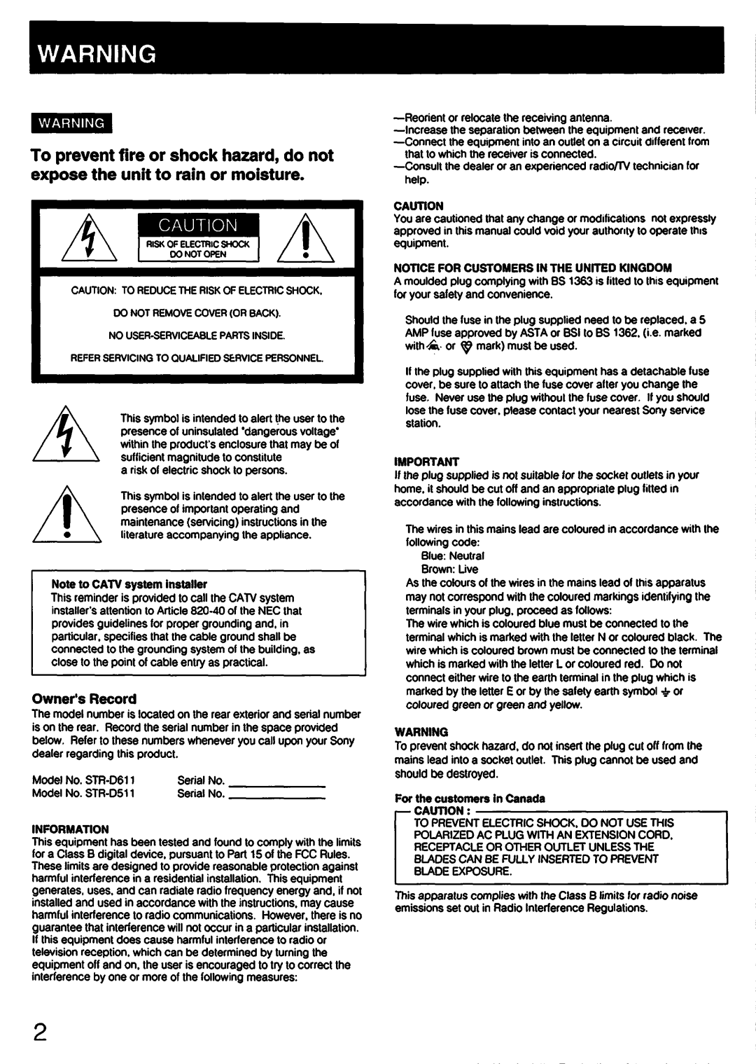 Sony STR-D611, STR-D511 manual 