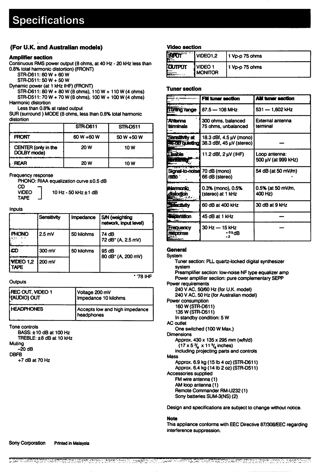 Sony STR-D611, STR-D511 manual 