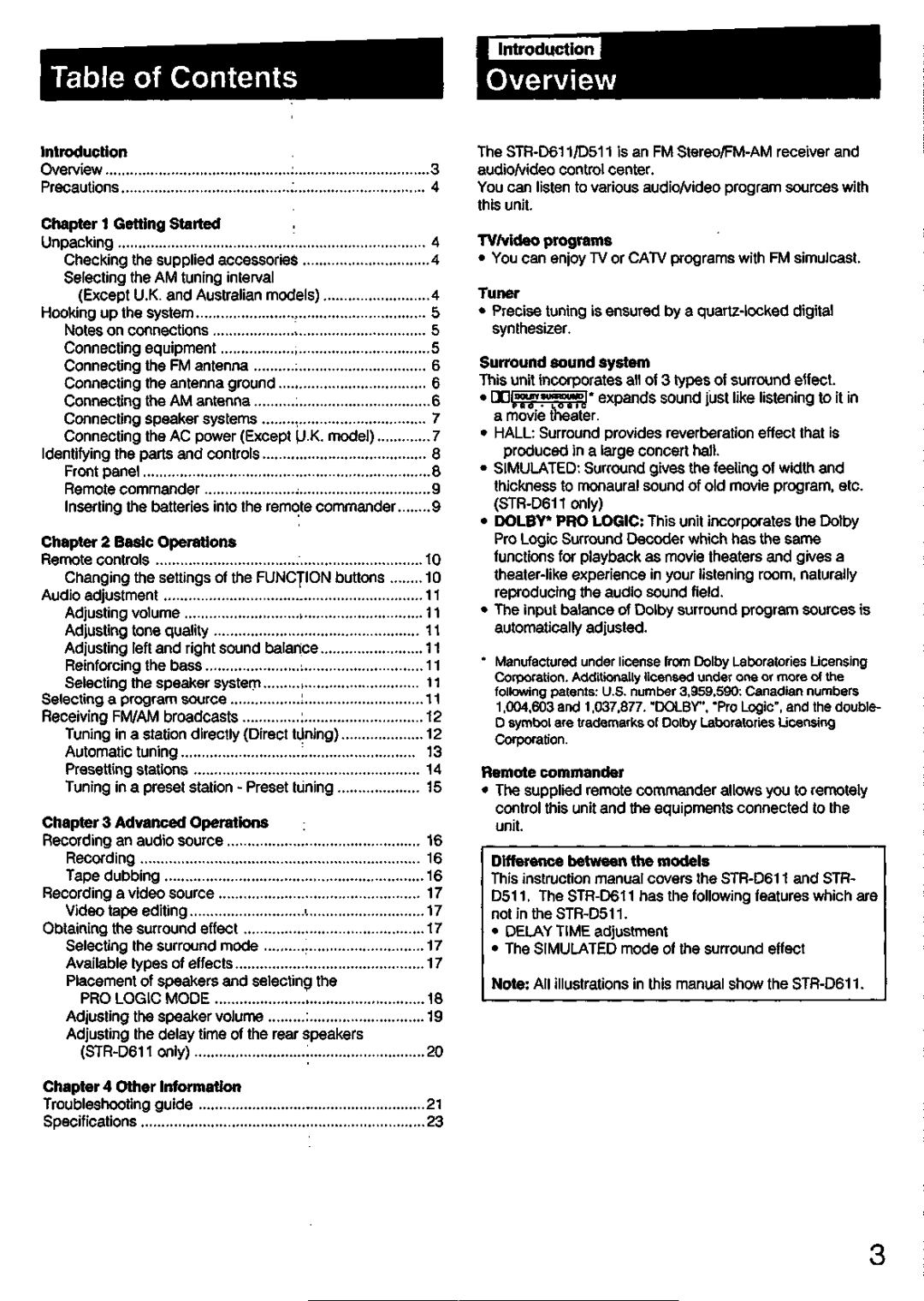 Sony STR-D511, STR-D611 manual 