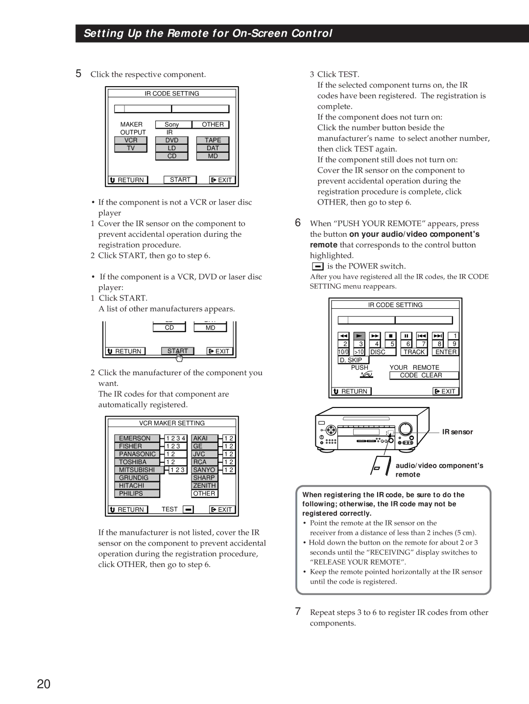 Sony STR-DE1015G, STR-DE815G, STR-D760Z Click the respective component, Click the manufacturer of the component you 