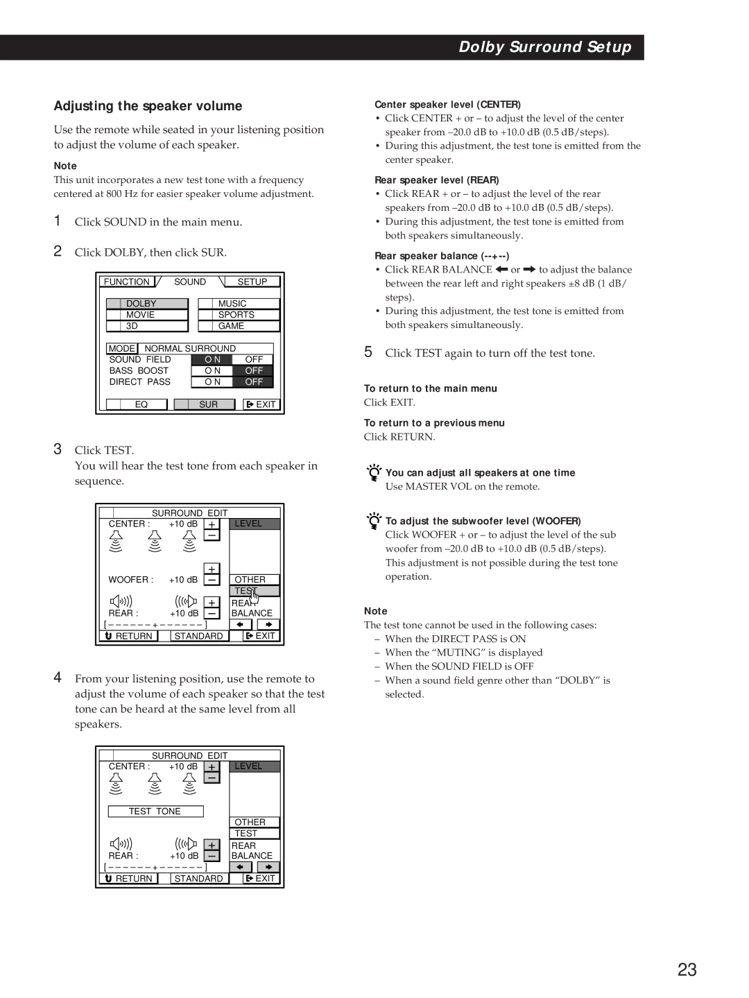 Sony STR-DE1015G, STR-DE815G, STR-D760Z operating instructions Adjusting the speaker volume 