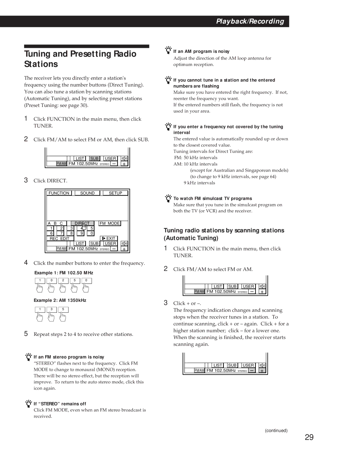 Sony STR-DE1015G, STR-DE815G, STR-D760Z operating instructions Tuning and Presetting Radio Stations 