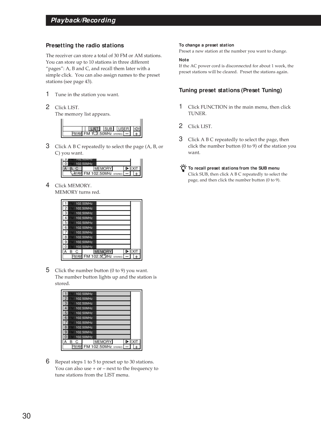 Sony STR-D760Z, STR-DE815G Presetting the radio stations, Tuning preset stations Preset Tuning, To change a preset station 