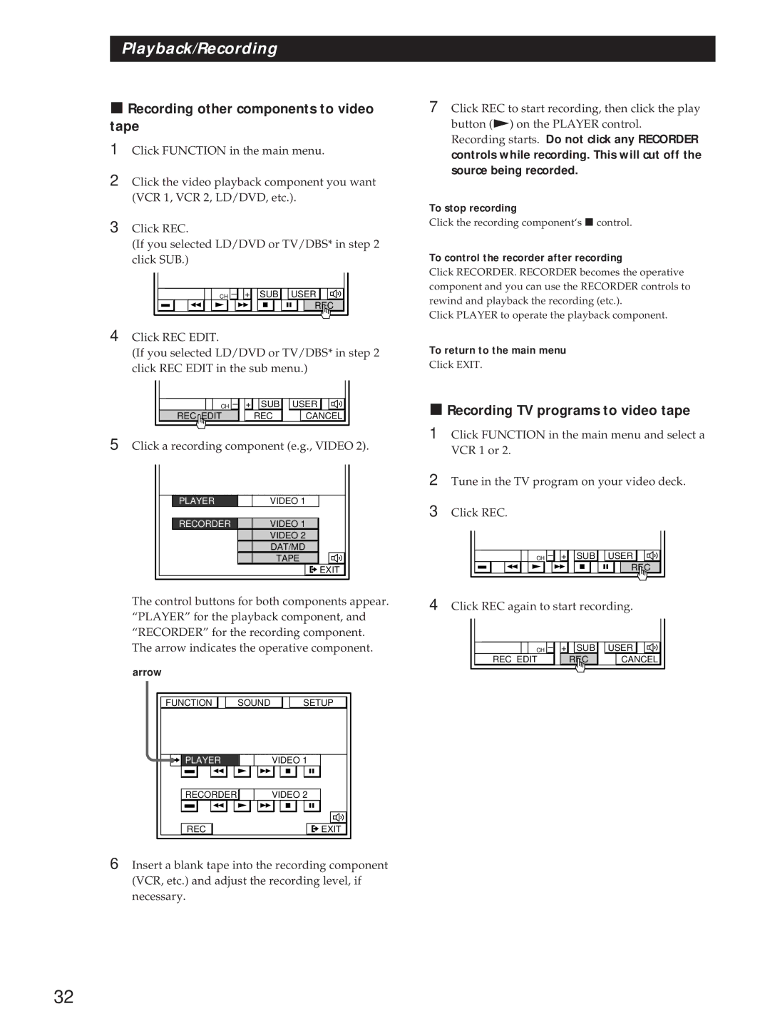 Sony STR-DE1015G, STR-DE815G, STR-D760Z Recording other components to video tape, Recording TV programs to video tape 