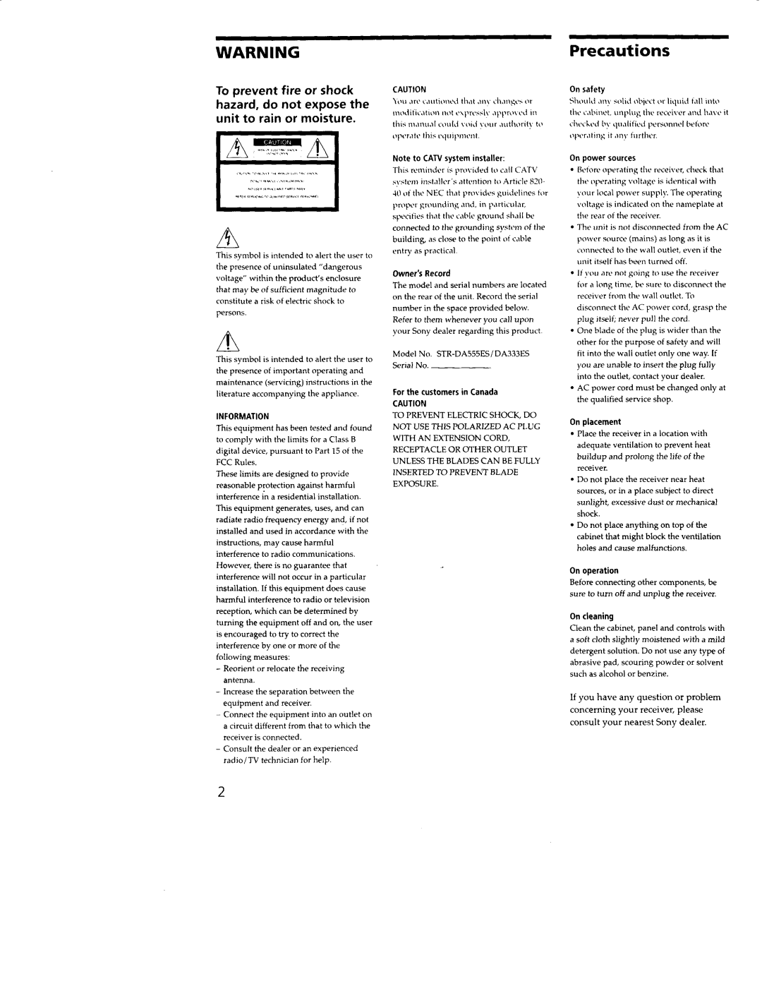 Sony STR-DA333ES, STR-DA555ES manual 