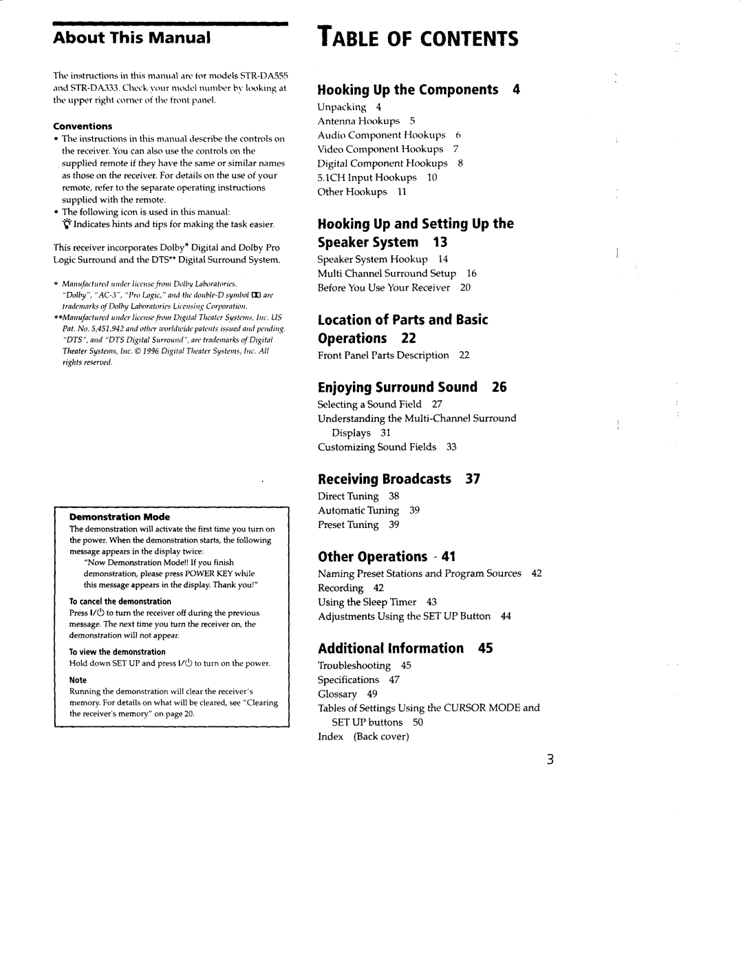 Sony STR-DA555ES, STR-DA333ES manual 