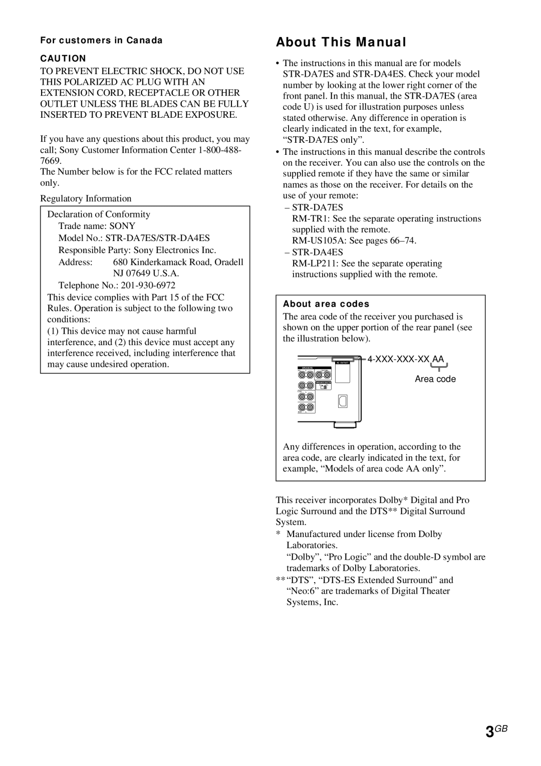 Sony STR-DA4ES operating instructions About This Manual, STR-DA7ES 