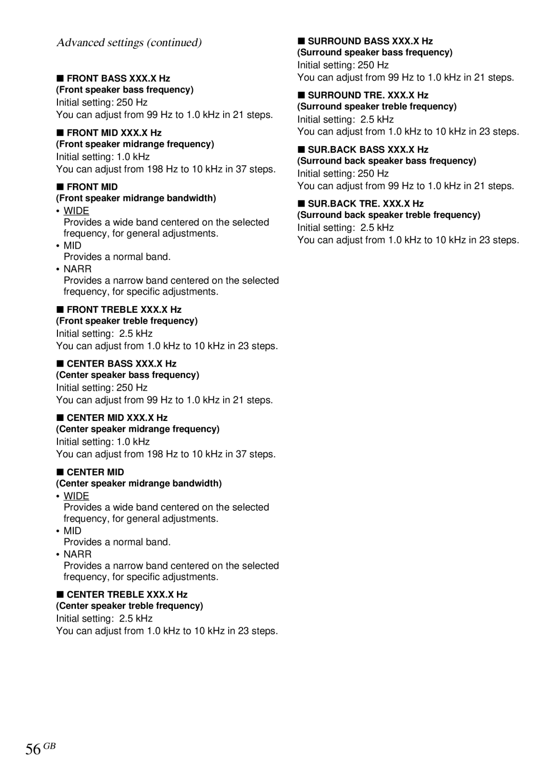 Sony STR-DA4ES operating instructions 56GB, Wide, Narr 