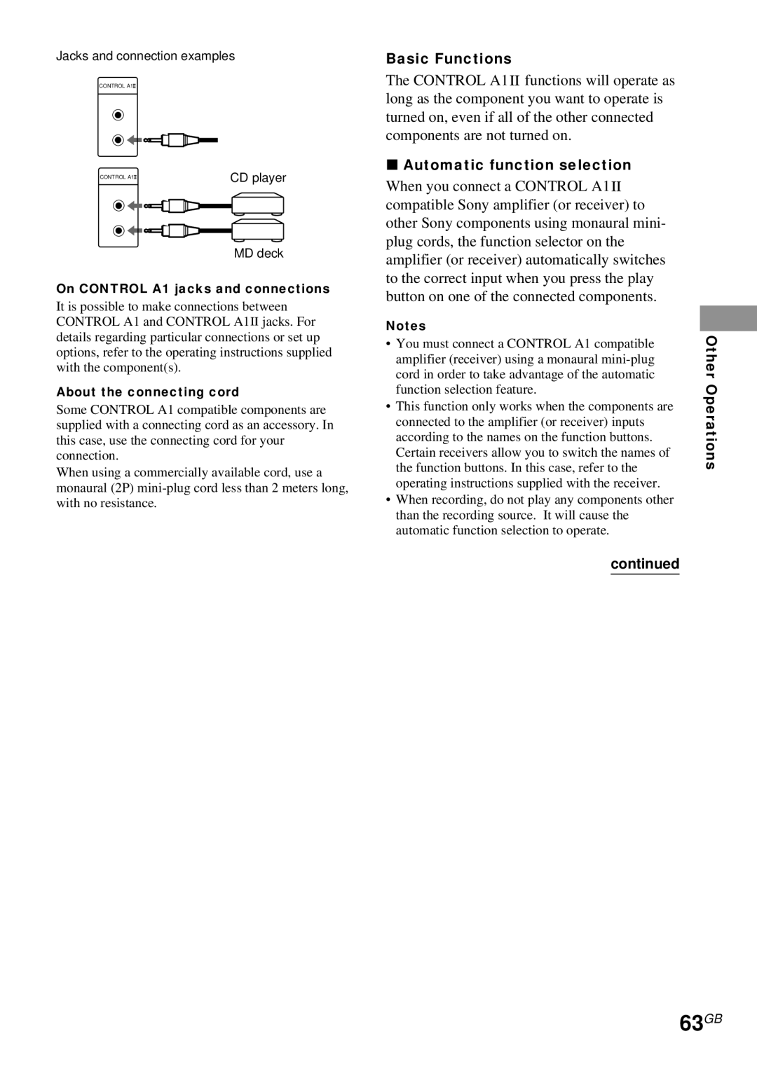 Sony STR-DA4ES operating instructions 63GB, Basic Functions, Automatic function selection 