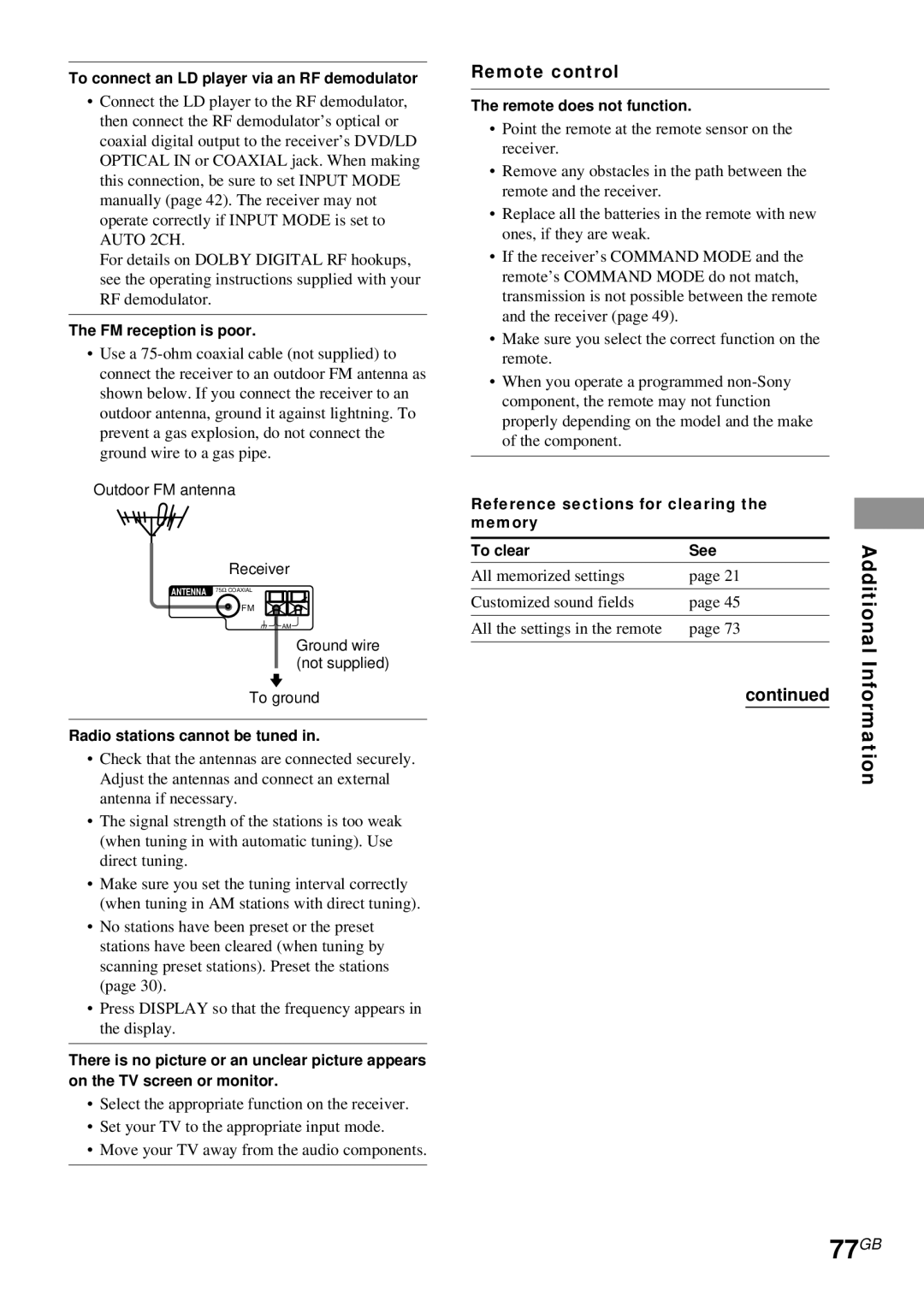 Sony STR-DA4ES operating instructions 77GB, Remote control 