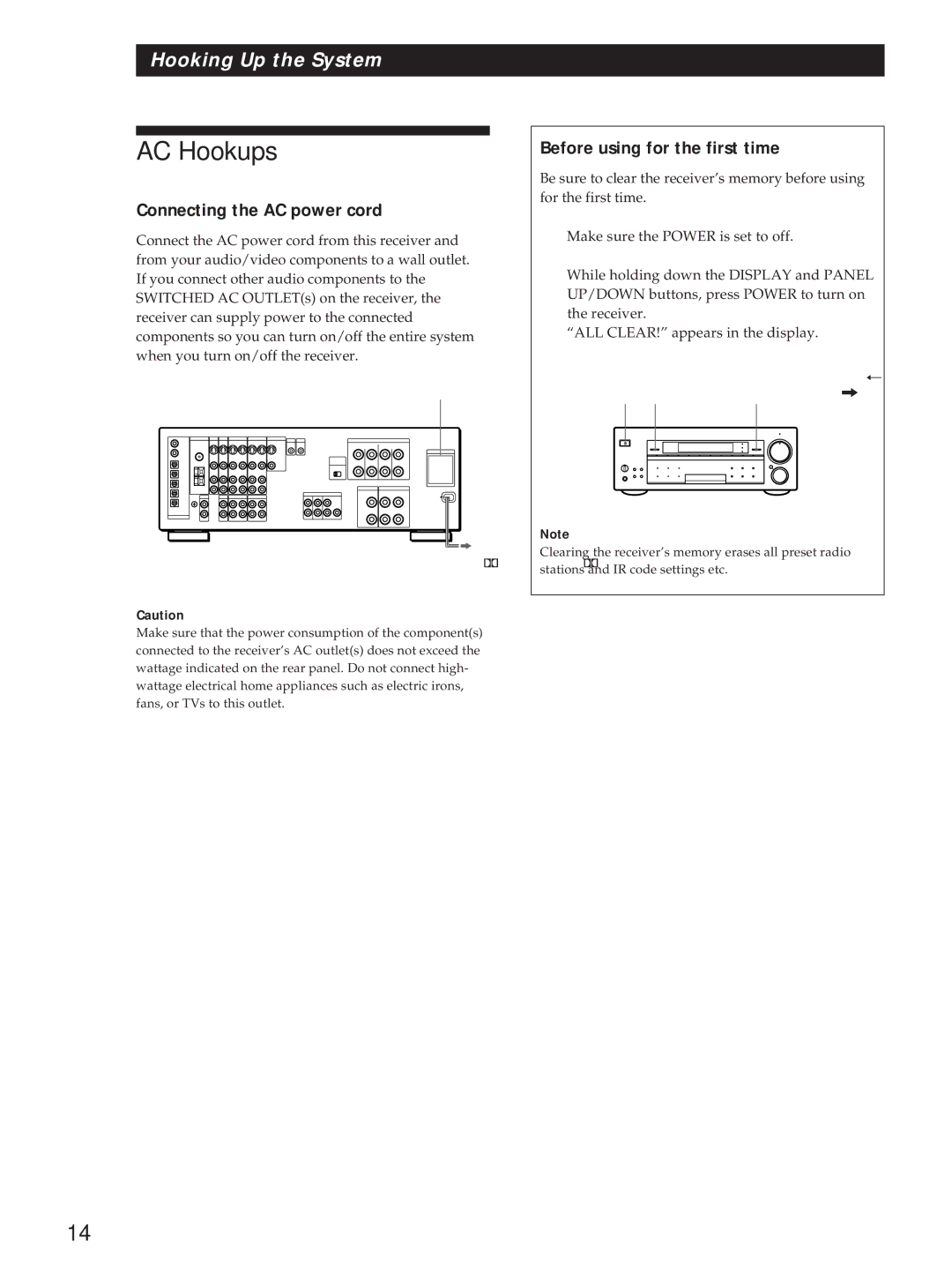 Sony STR-DA90ESG manual AC Hookups, Connecting the AC power cord, Before using for the first time 