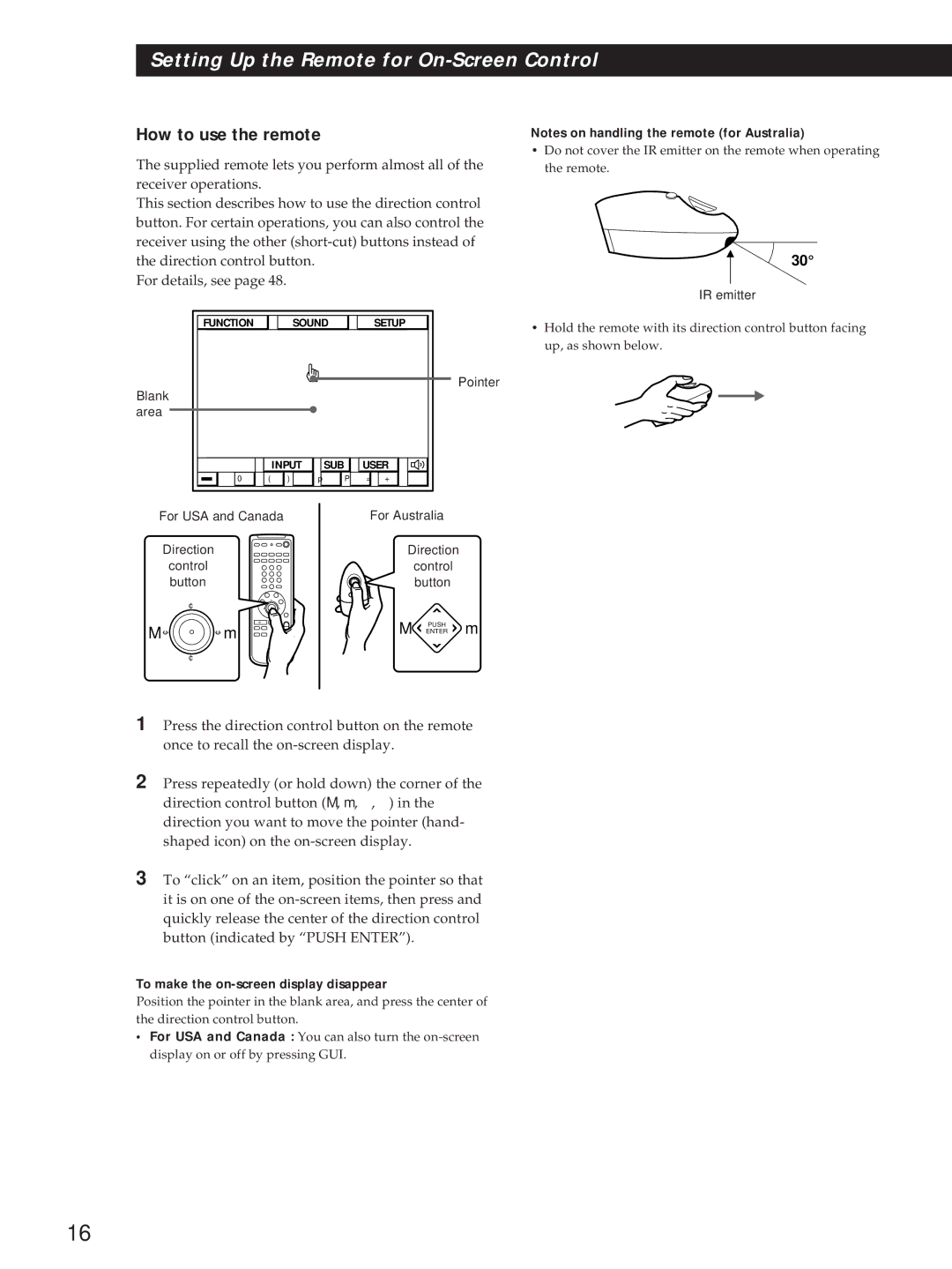 Sony STR-DA90ESG manual How to use the remote, To make the on-screen display disappear 