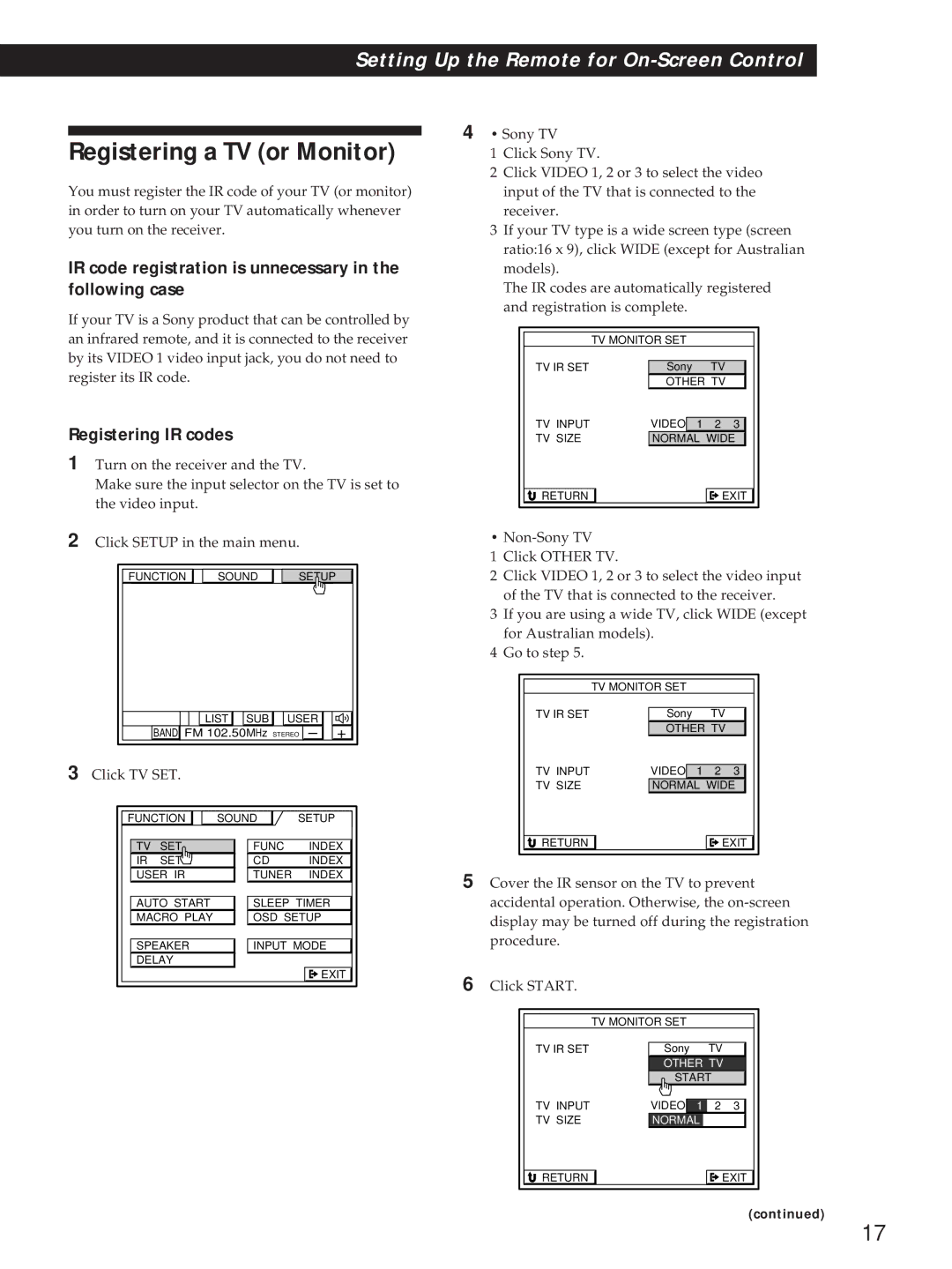 Sony STR-DA90ESG manual Registering a TV or Monitor, IR code registration is unnecessary, Following case 