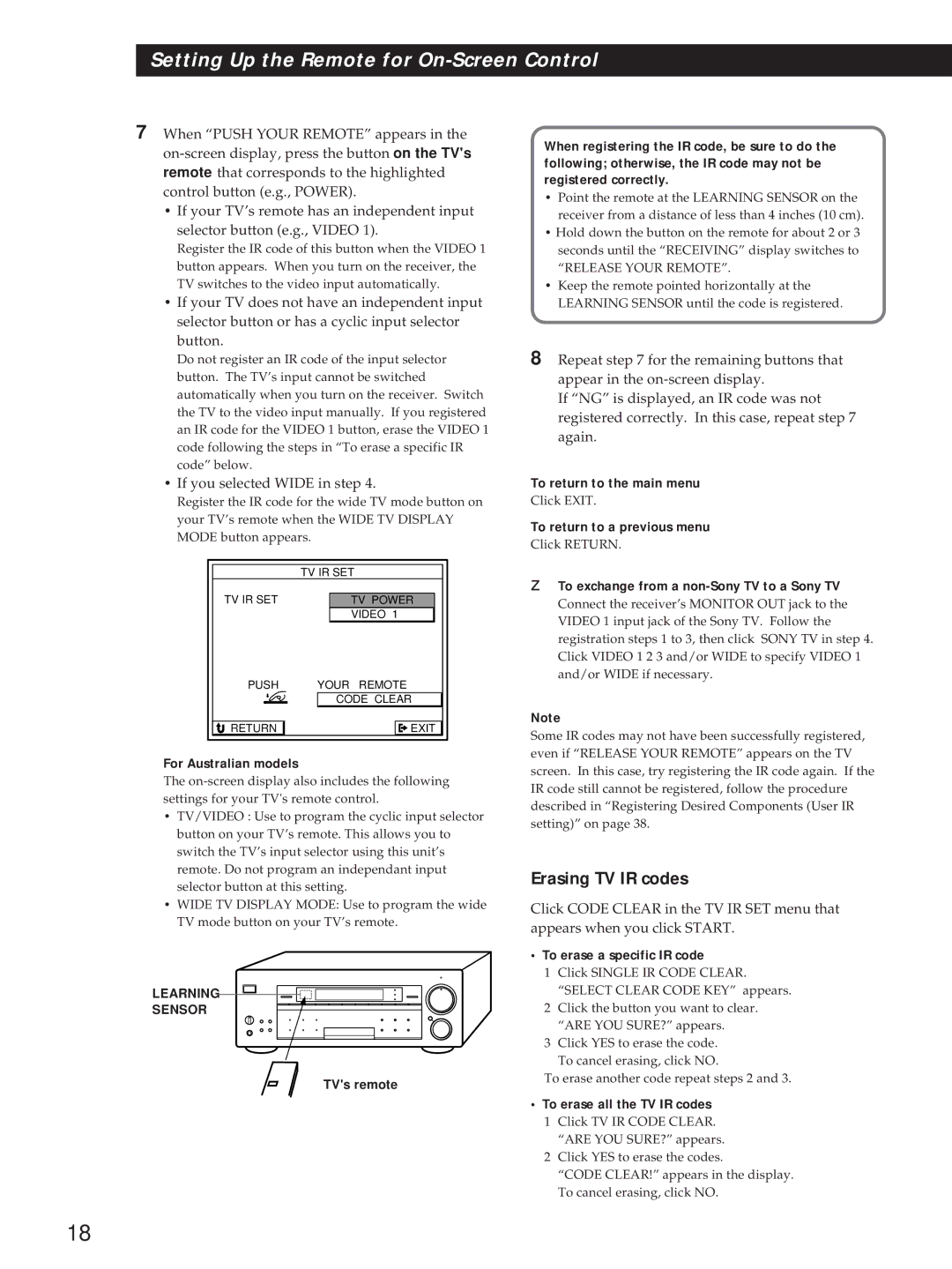 Sony STR-DA90ESG manual Erasing TV IR codes 