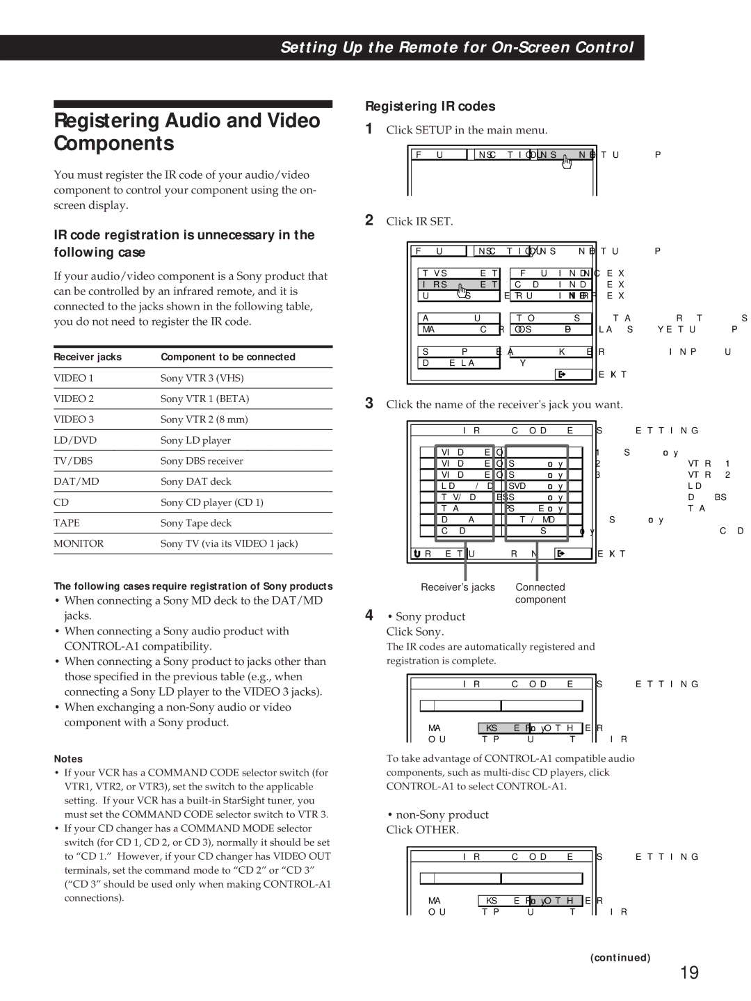 Sony STR-DA90ESG manual Registering Audio and Video Components, IR code registration is unnecessary in the following case 