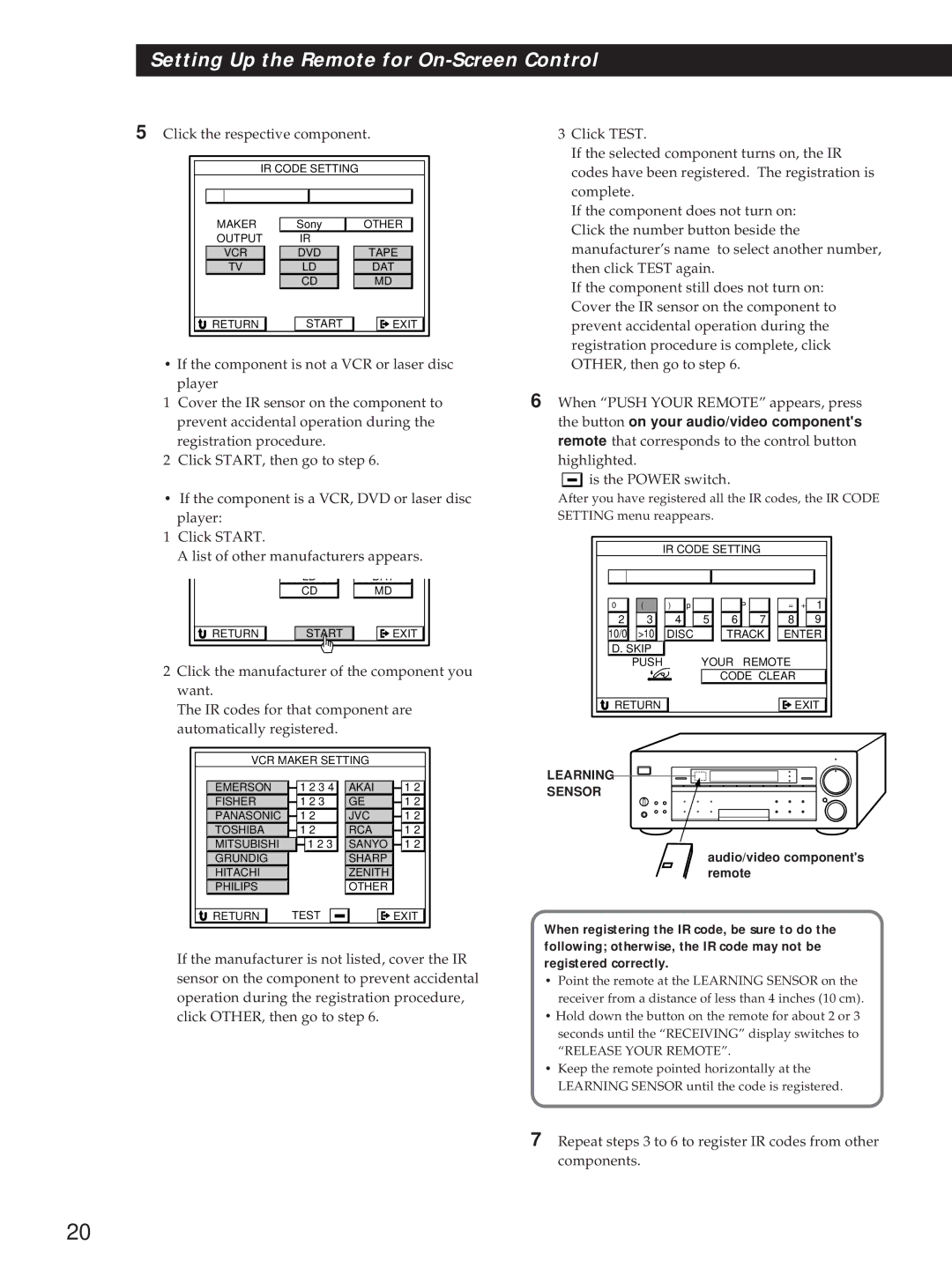 Sony STR-DA90ESG manual Click the respective component, Click the manufacturer of the component you 