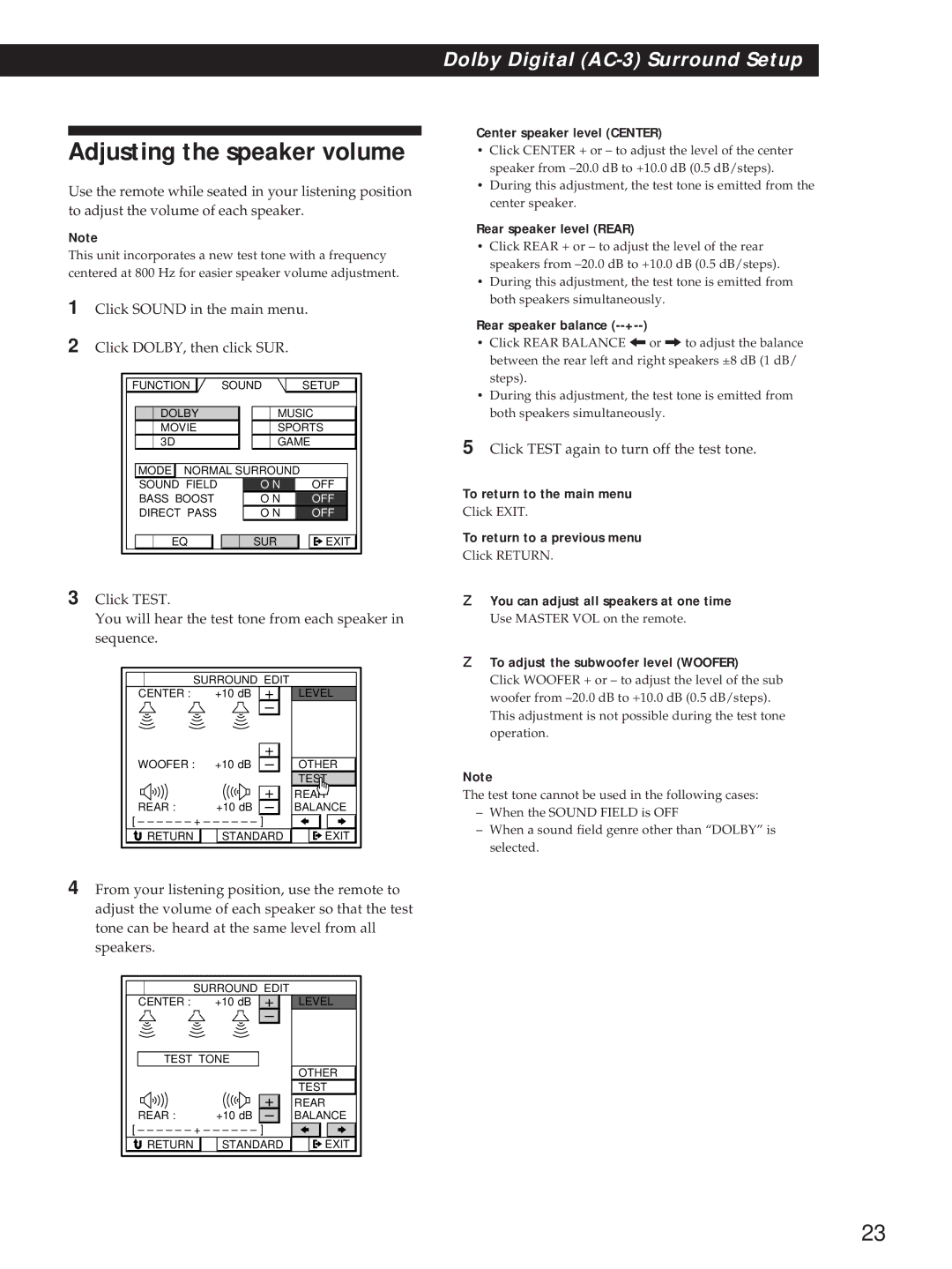 Sony STR-DA90ESG manual Adjusting the speaker volume 