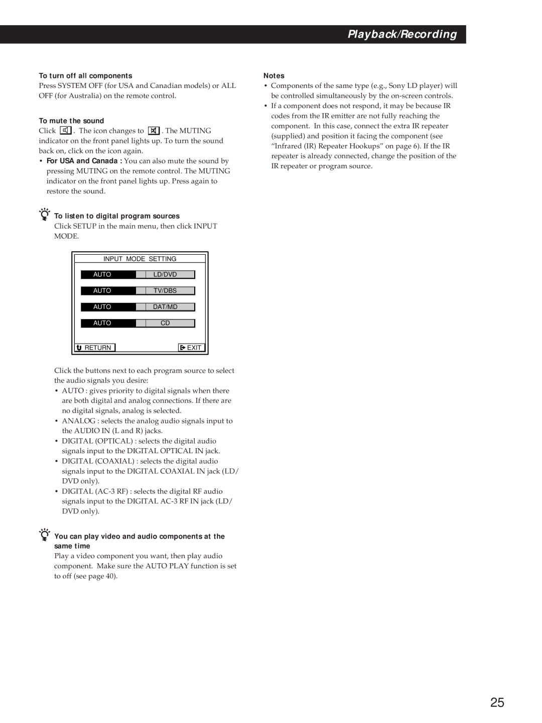 Sony STR-DA90ESG manual To turn off all components, To mute the sound, To listen to digital program sources 