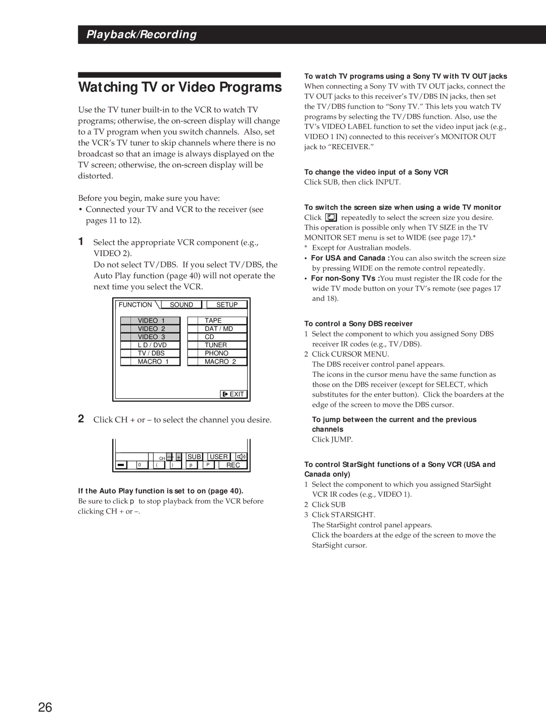 Sony STR-DA90ESG manual Watching TV or Video Programs 