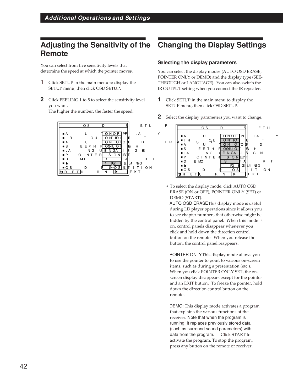 Sony STR-DA90ESG Adjusting the Sensitivity of the Remote, Changing the Display Settings, Selecting the display parameters 