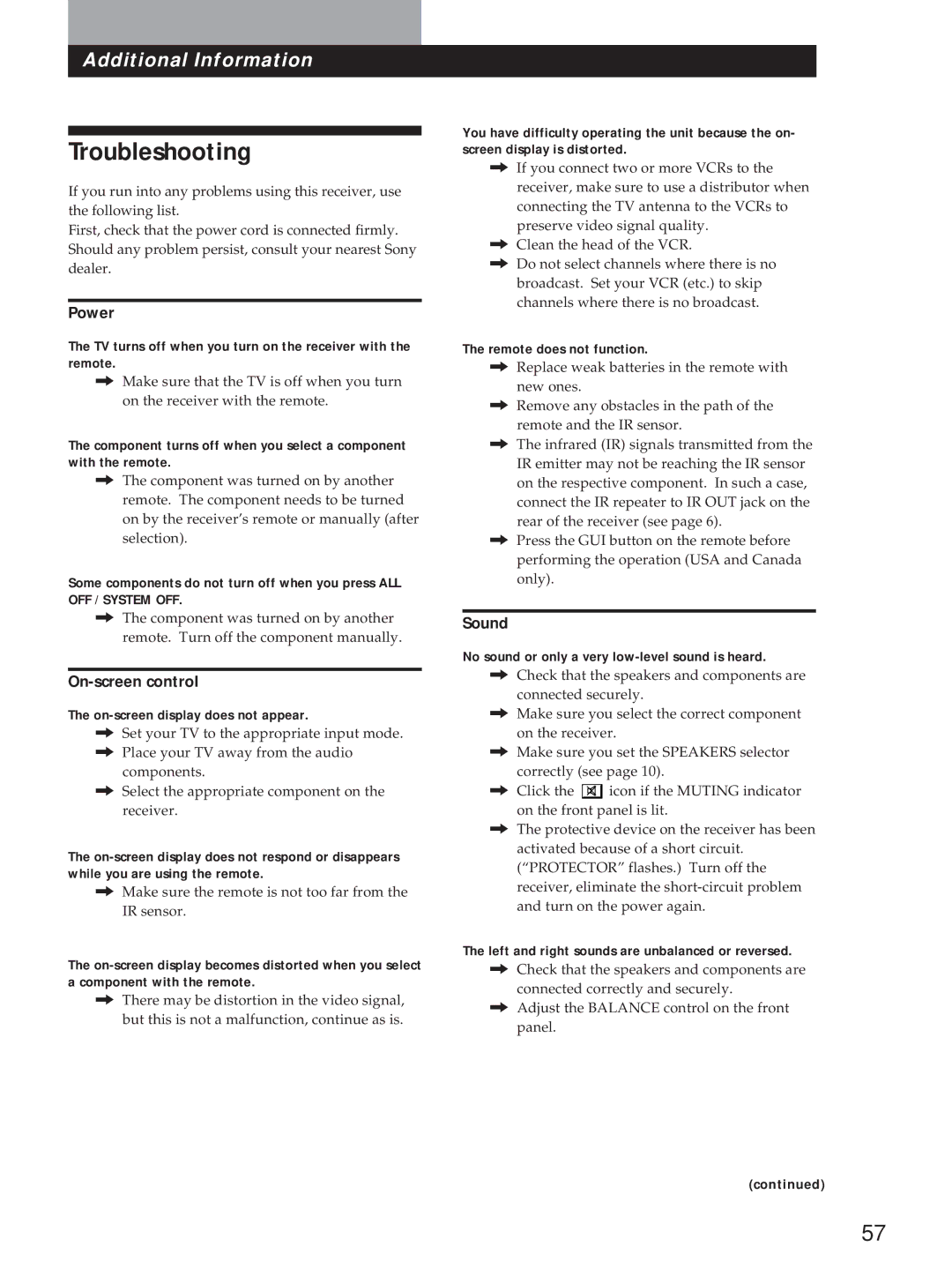 Sony STR-DA90ESG manual Troubleshooting 