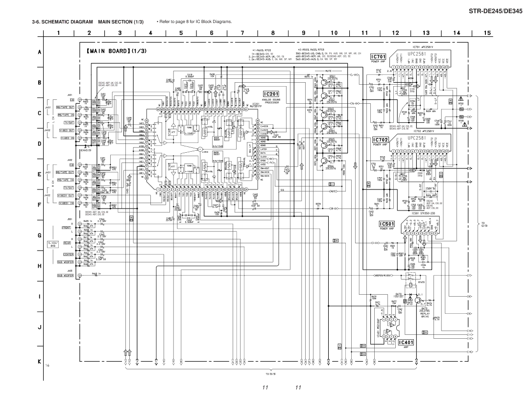 Sony STR-DE245/DE345 specifications Schematic Diagram Main /3, Refer to page 8 for IC Block Diagrams 