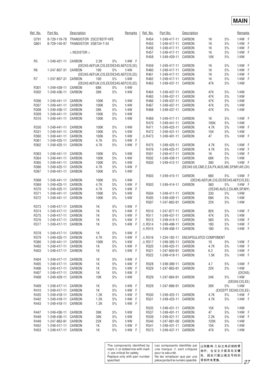 Sony STR-DE245/DE345 specifications R516 1-234-182-11 Encapsulated Component 