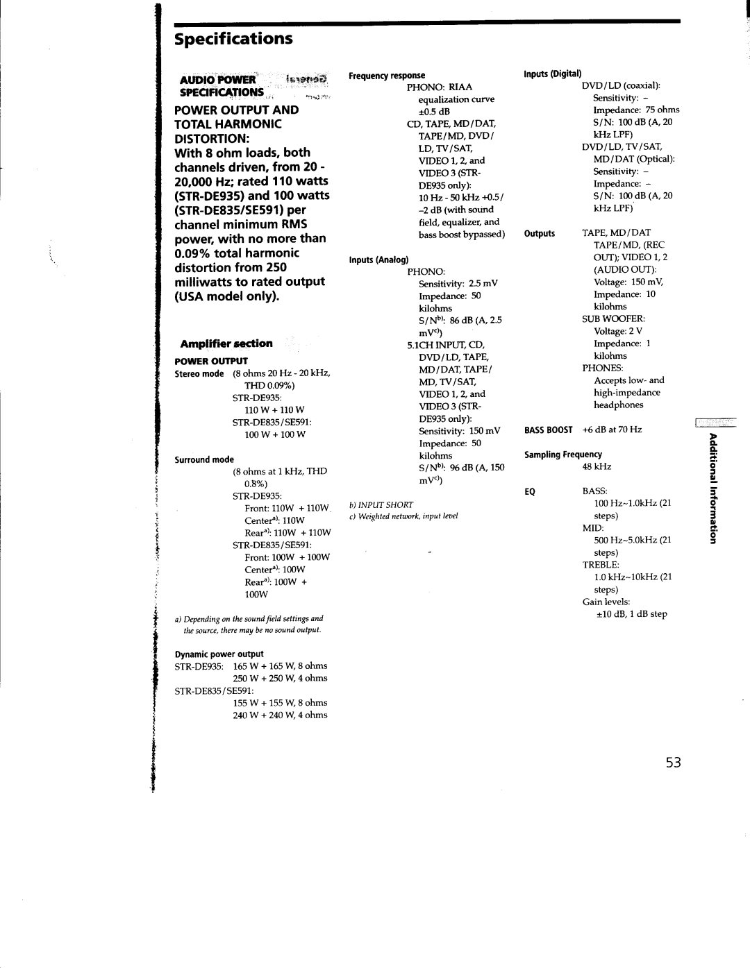 Sony STR-DE835, STR-SE951, STR-DE935 manual 