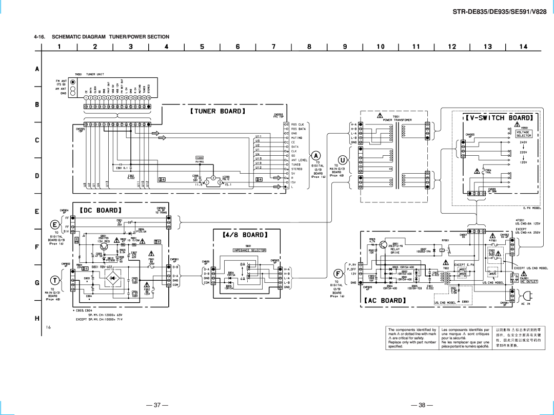 Sony specifications 37, 38, Schematic Diagram Tuner/Power Section, STR-DE835/DE935/SE591/V828 